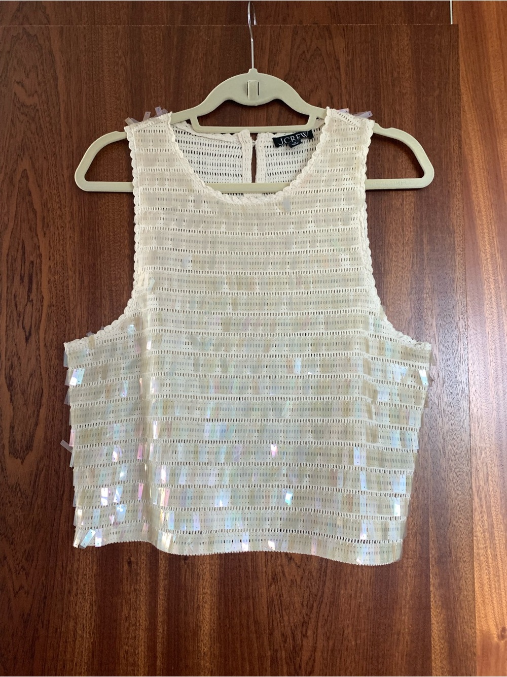 J. Crew Cream Iridescent Sequin Cropped Tank top Crocheted